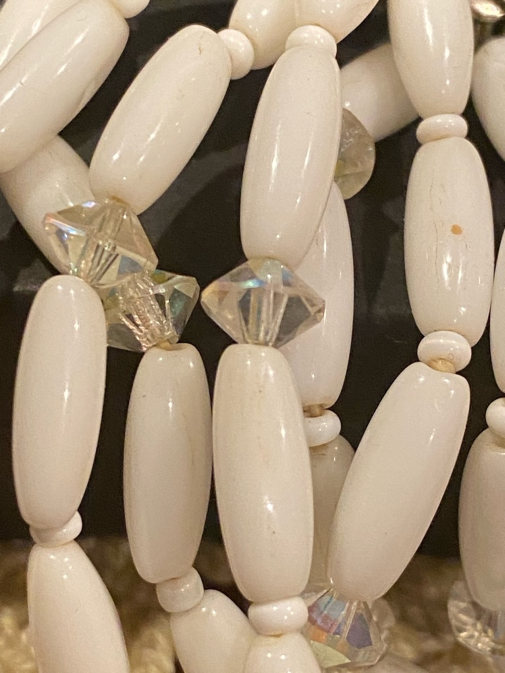 White Milk Glass Multi-Strand Beaded Bracelet with Crystal Accents - Picture 9 of 11